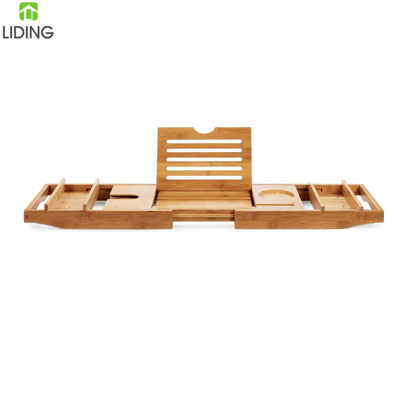Factory Custom Design Bamboo Bathtub Caddy Tray Bath Caddy Bath and Bed Tray for Bathroom Organizer