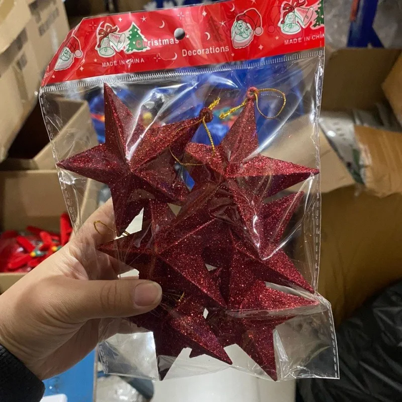 Christmas Star Christmas tree decorations 23cm golden Christmas tree pendant five pointed star with gold powder
