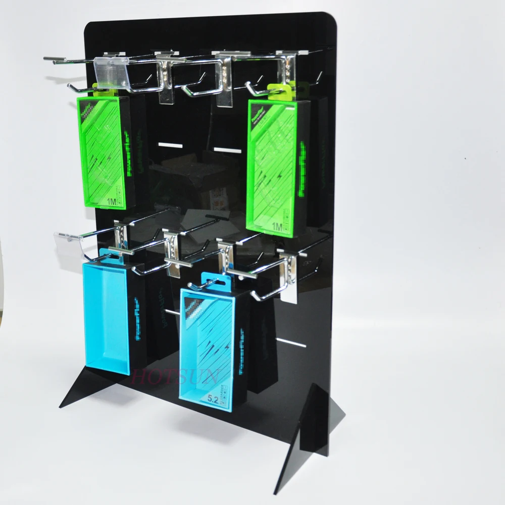 Flat Package Black Plastic Display Rack Custom Top Grade Counter Acrylic Hook Display with PVC Price Holder