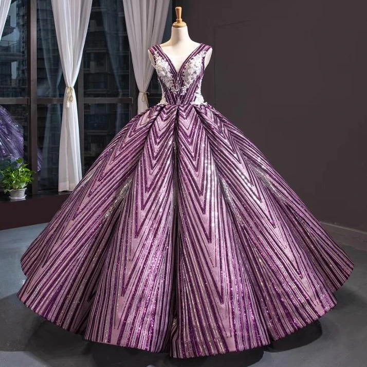 Ball Gown sleeveless  evening dress lace big ball gown  bride  dress for wedding & party