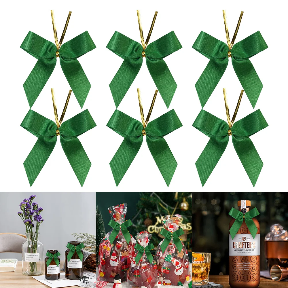 Factory customized Pre made red and green satin ribbon bows with twist tie ribbon bow decorative polyester ribbon for craft