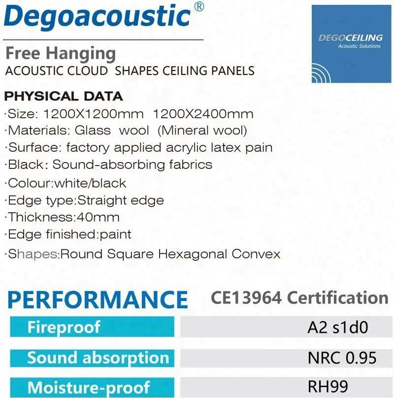 Mineral wool acoustic panels fireproof sound absorption fiberglass light suspended ceiling cloud panels