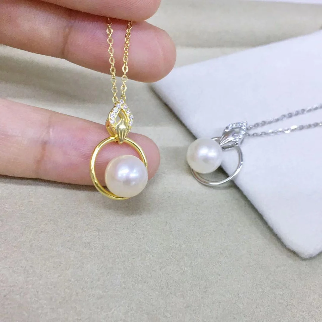 Pearl Necklace,925 Sterling Silver Moving Fresh Water Pearl Drop Pendant Necklace With 3a Cubic Zirconia