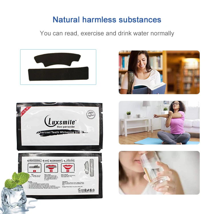 
OEM Dental Whitening 3D Teeth Strips Non-peroxide Black Activated Charcoal Tooth Whitening Strips 
