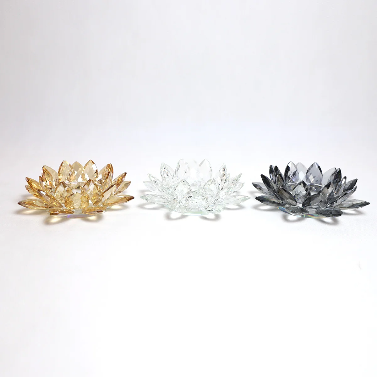 Wholesale creative large crystal lotus flower tea light tealight rose gold votive candle holders holder center pieces set of 3