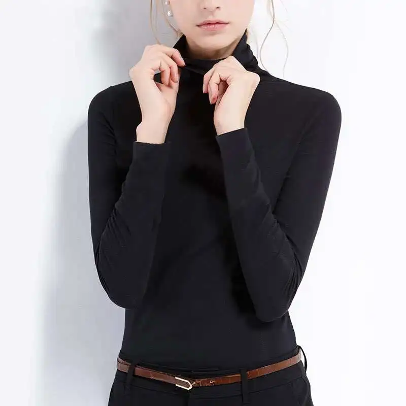 knitted ladies silk all-match turtle neck bottom slim lingerie 100% mulberry silk can be customized