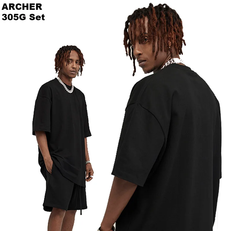 2023 Archer new set Streetwear Washed Distressed Unisex Mens Summer 2 Piece Men Tshirt And Shorts Set