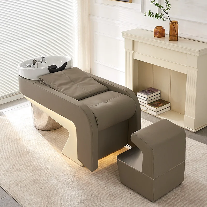 Luxury Hair Salon Modern Lay Down Furniture Shampoo Chair Washing Bed With Bowl for barber shop