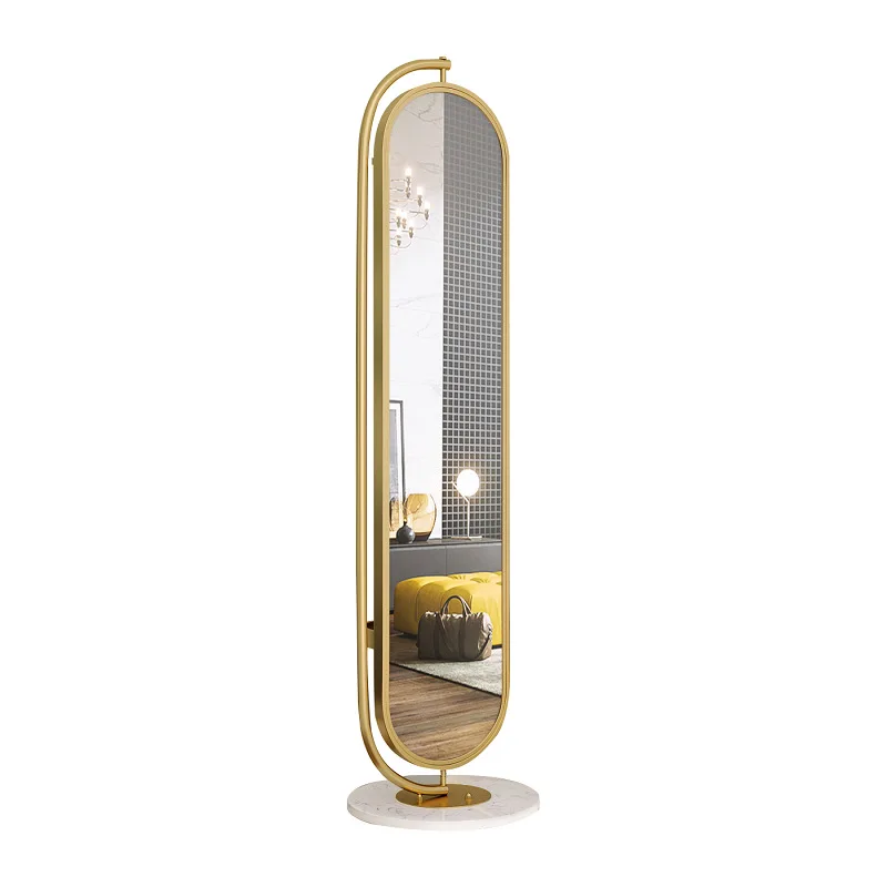 Multifunction Nordic Metal marble rotatable dressing Full length floor mirror standing with hook for living room bedroom