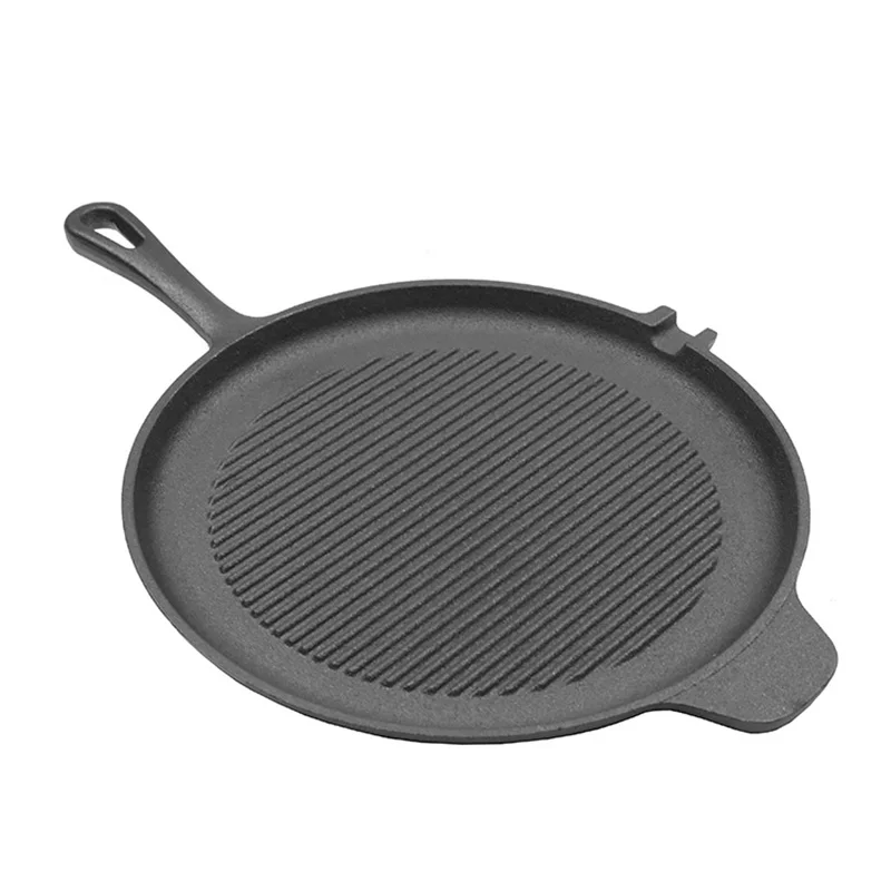 Wholesale Non stick Cast Iron Camping Round Frying Pan Pre Seaoned Griddle Grill Pan For outdoor and Kitchen Cooking