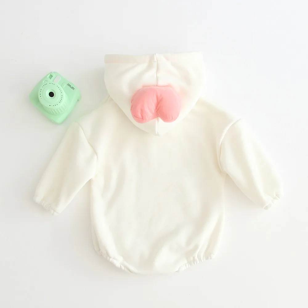 
Autumn&Winter Hare baby girl three-dimensional love plus velvet thick long-sleeved newborn winter baby girl romper 