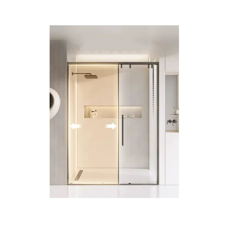 modern design New Product Tempered Glass with frame Stainless Steel Handle Sliding Shower Door