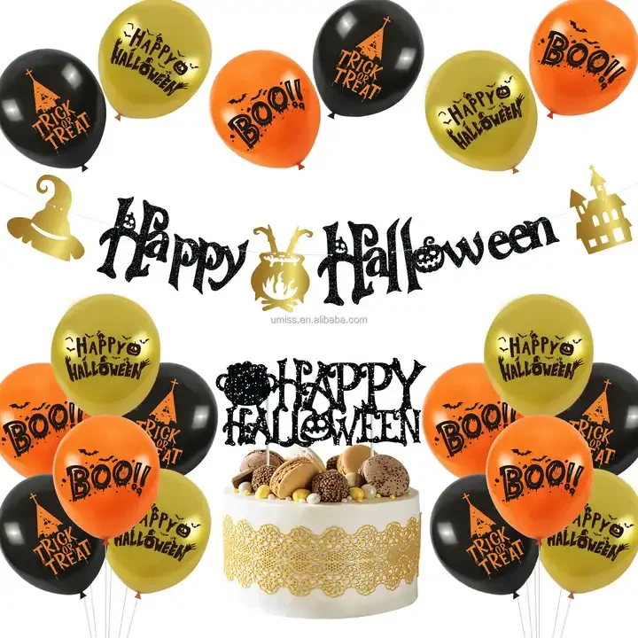 UMISS Eco-friendly 15pcs Happy Halloween Festival Party Decorations,Including Paper Bat Banner Tissue Fans Swirls Garland