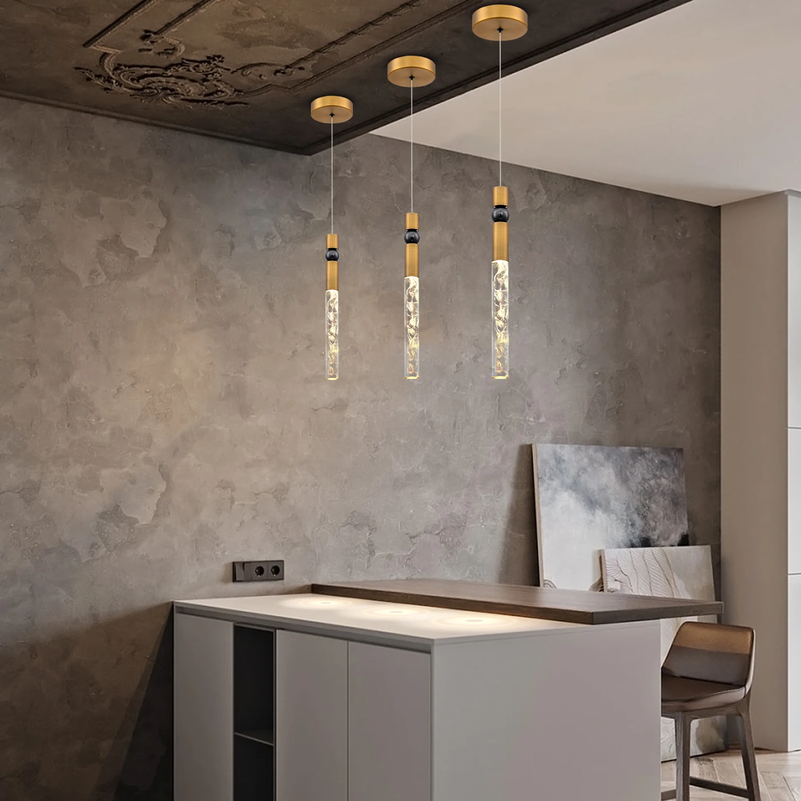 Single LED Pendant Chandelier Light Black Brass Crystal Pendant lamp for Coffee shop