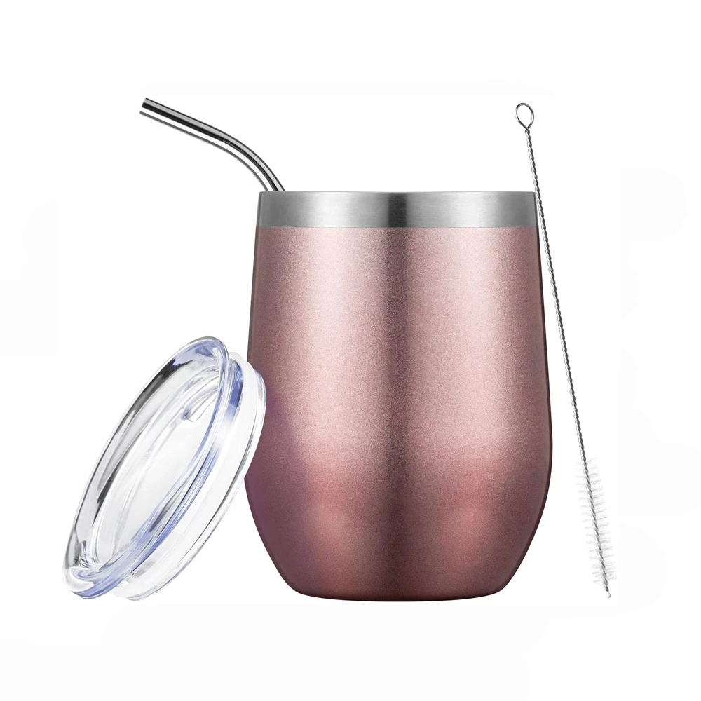 Stainless Steel Wine Tumbler Bulk with Lid and Straw 12oz Insulated Wine Tumbler Cup Double Wall Wine Glass Tumbler