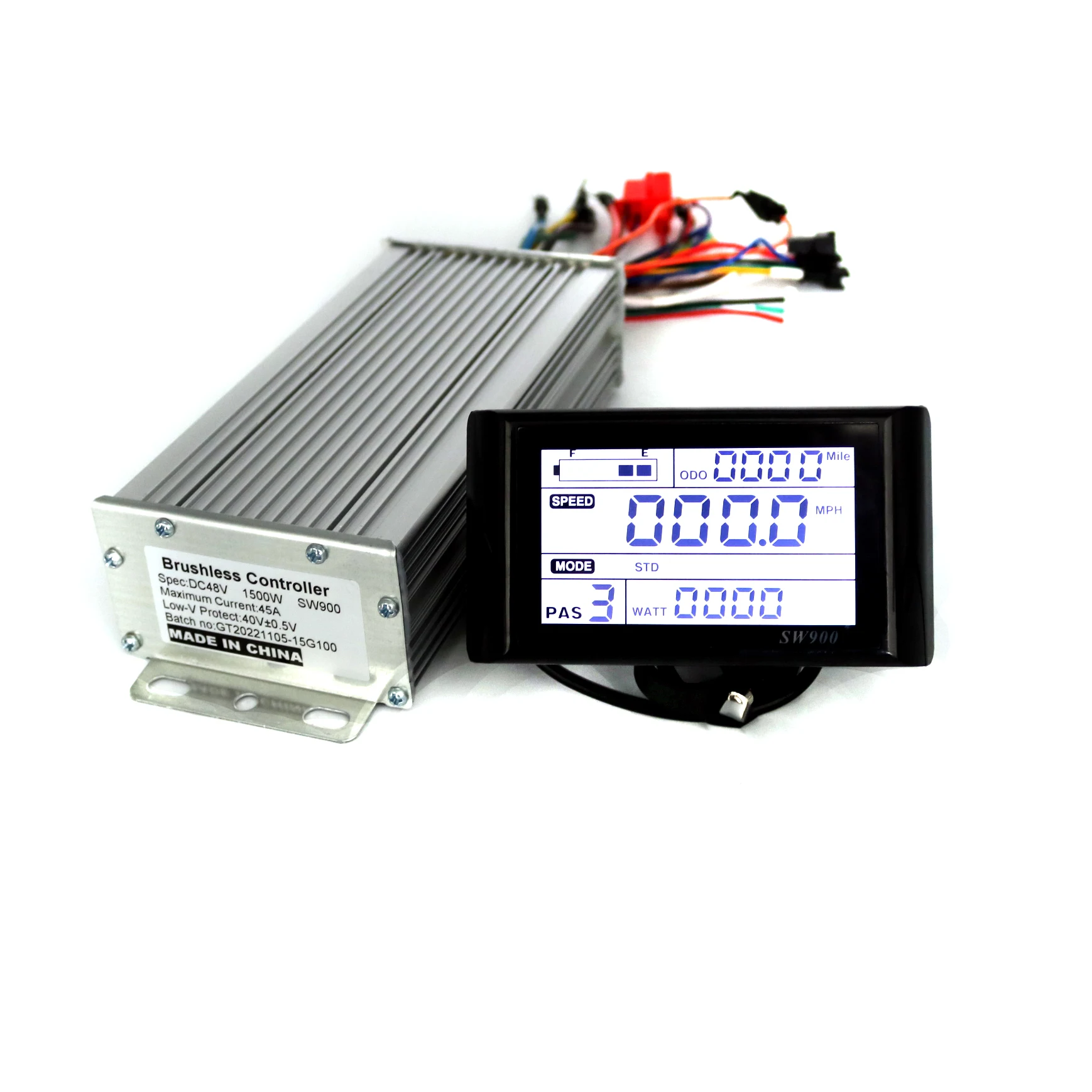 GREENTIME 48V/52V/60V/72V 1500W 45A Brushless DC Motor Controller Ebike Controller +SW900 Display One Set