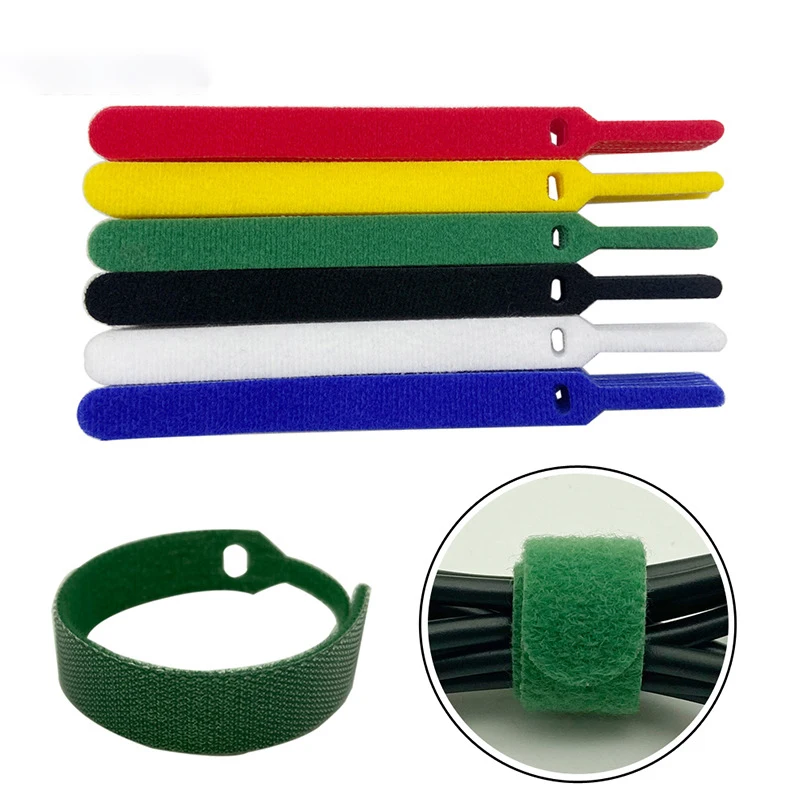 Colorful Fastening wraps tape double side adjustable self locking back to back hook and loop cable tie strip
