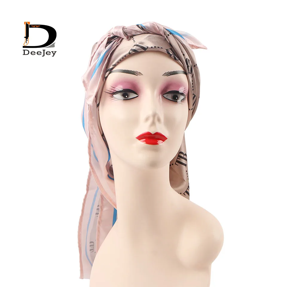 Custom Logo Vintage Fashion Satin Silk Scarf Hijab Square Scarf for Woman Hair Accessories