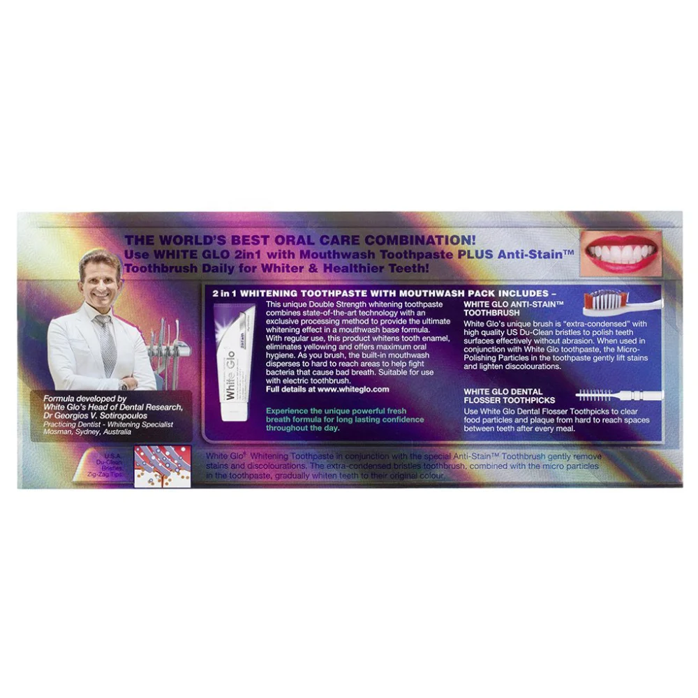 White Glo 2 in 1 Whitening Toothpaste with Mouthwash 150G