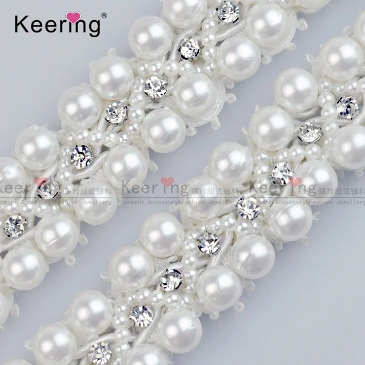 WTP 1423 Wholesale handmade bridal crystal lace pearl and rhinestone trimmings for dresses