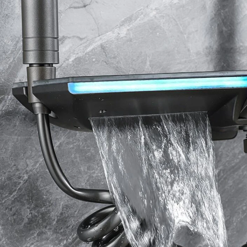 Push button Led thermostatic shower column system black gun gray copper piano high pressure shower set