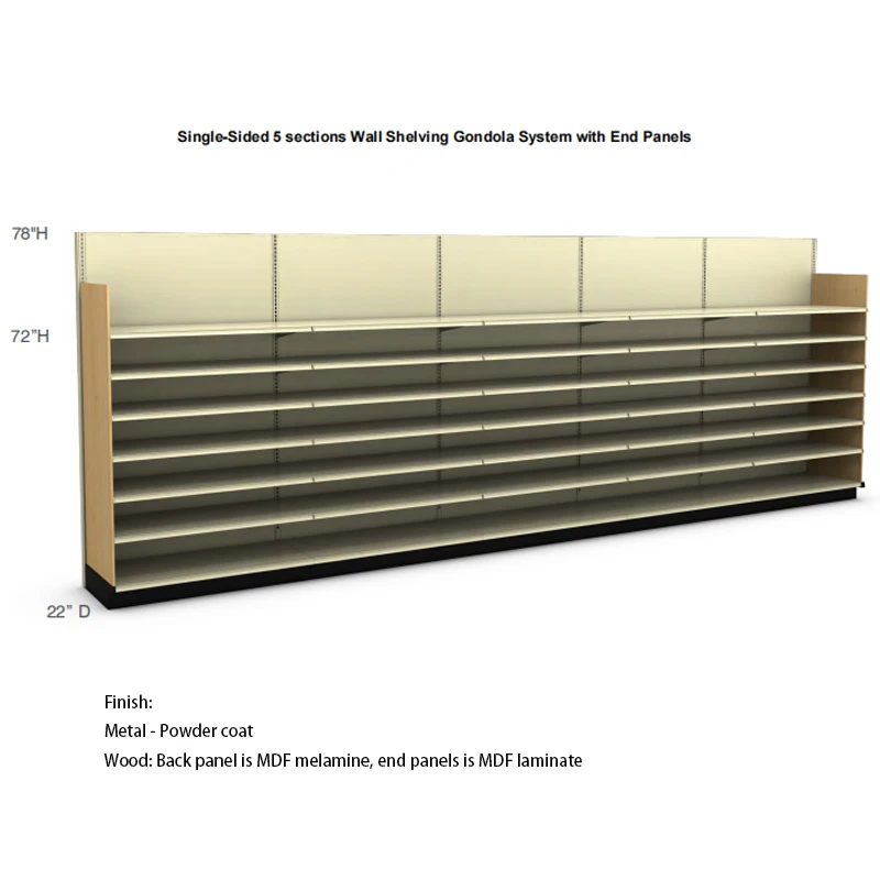 Candy gondolas shop wooden powder coated finish mdf melamine retail wall shelving gondola display with end panel