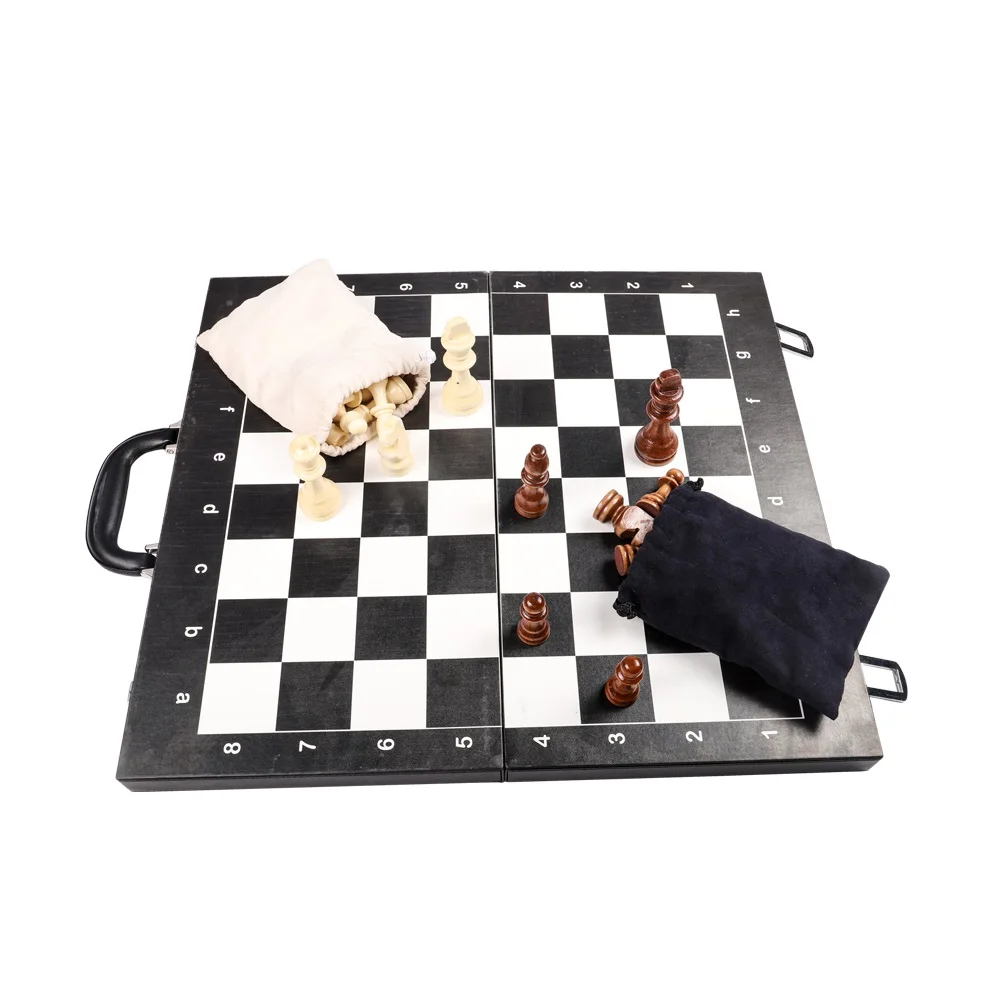 High Quality Leather Customized 2 in 1Folded International Chess Game Set and Backgammon set