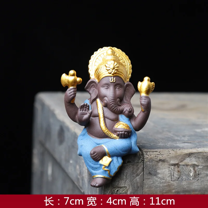  Exotic Religious Ceramic Crafts Lucky Ganesha with Crown Statue Figurine Desktop