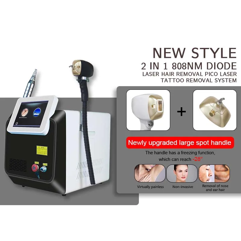 Portable multifunctional 2-in-1 Pico diode carbon skin pigment removal ice titanium 808nm diode hair removal CE beauty machine