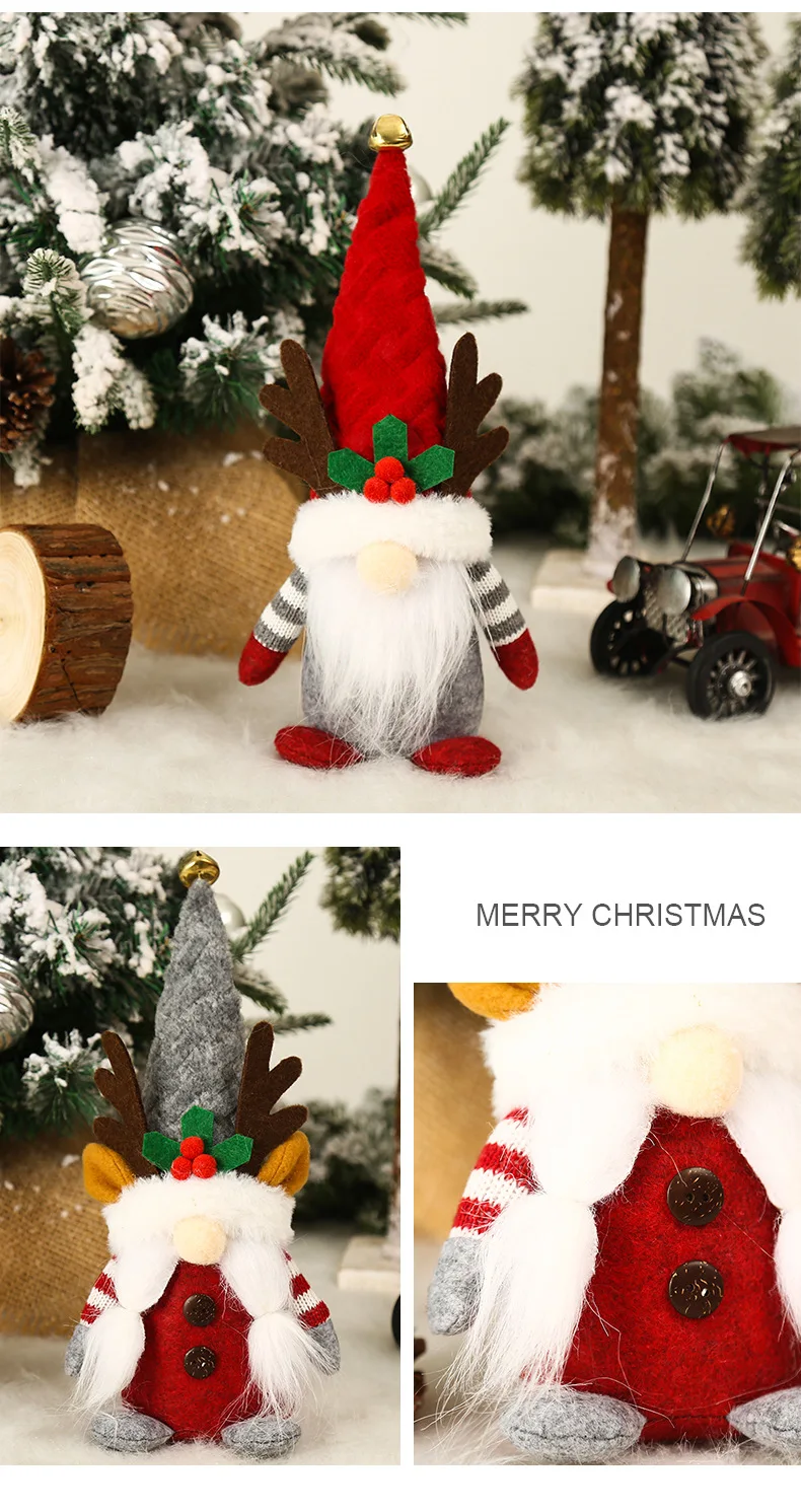 Hot Christmas Ornament Long Bearded Gnome with Lights Rudolph Doll LED Glowing Christmas Gnome Sweden Tomte Santa Elf Doll