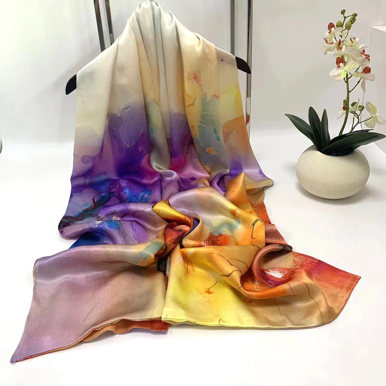 Best Sale Long Thick Silk Satin Scarf Hijab Shawl Big 200x50 Double-layer Silk Charmeuse Scarf