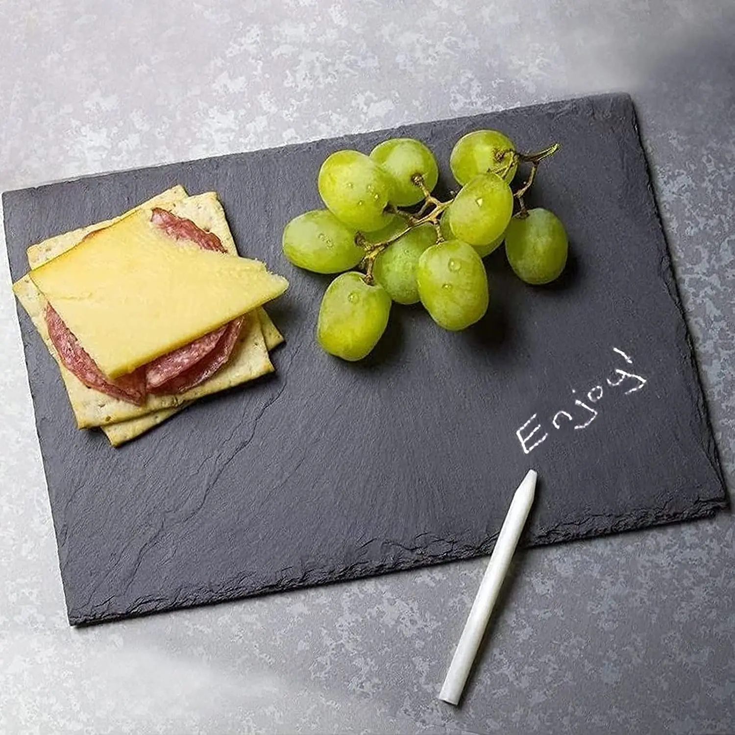 Natural Edge 30*20cm Black Wedding Decoration Rectangle Black Stone Cheese Board Plate With Eva Feet
