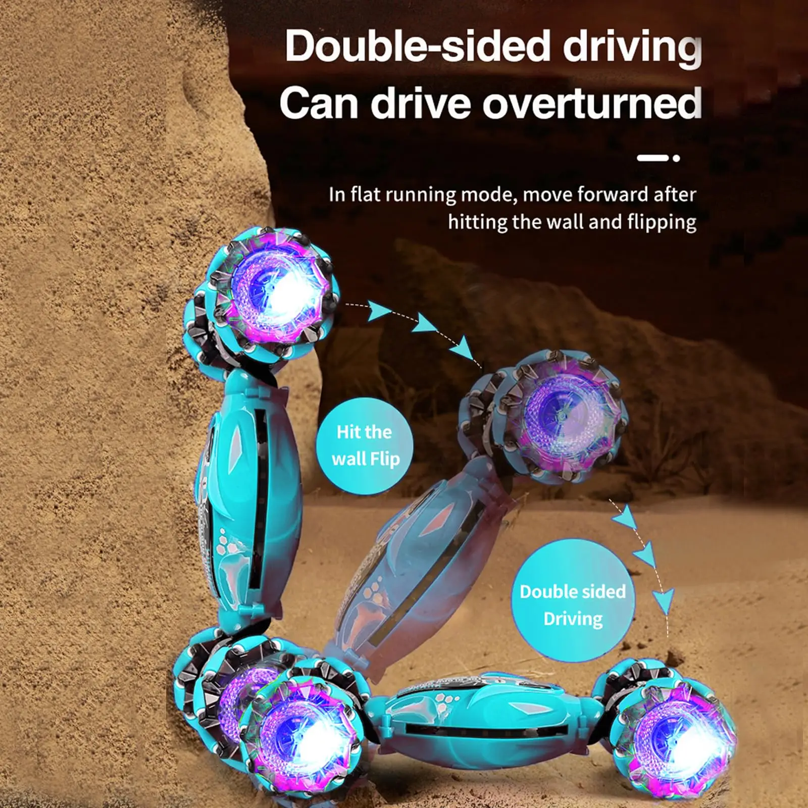 kouyikou remote control stunt car with lights and music  handle and watch remote control gesture induction deformation toy gift