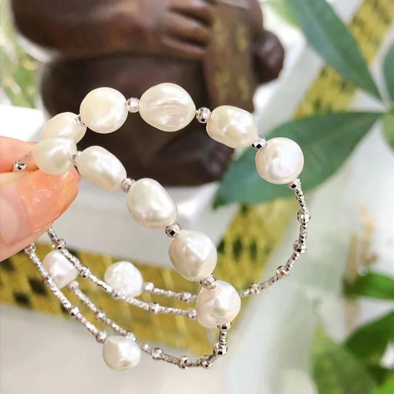 Cheap stretch girl genuine fresh water 9-10mm nice nugget irregular pearl bracelet
