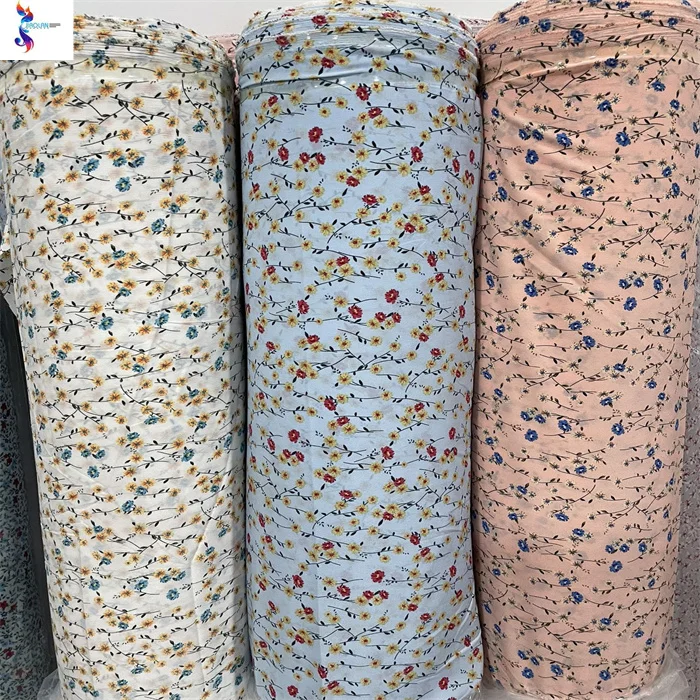 Ready Goods Stock Fabric 100% Polyester Floral Textiles Faille Printing Plain Crepe Printed Chiffon Fabric For Women Dress