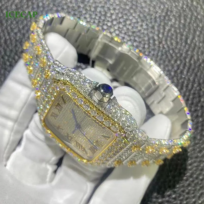 Hip Hop Jewelry Customized Moissanite Watch Luxury VVS Moissanite Diamond Buss down automatic watch for men