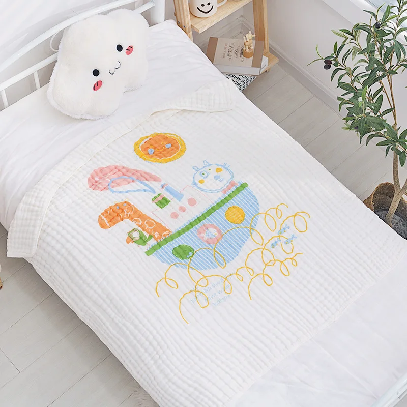 9-Laye High Quality Organic Cotton Bath Swaddle Towel Knitted Printed Cartoon Design Square Shape for Newborn for Home Use