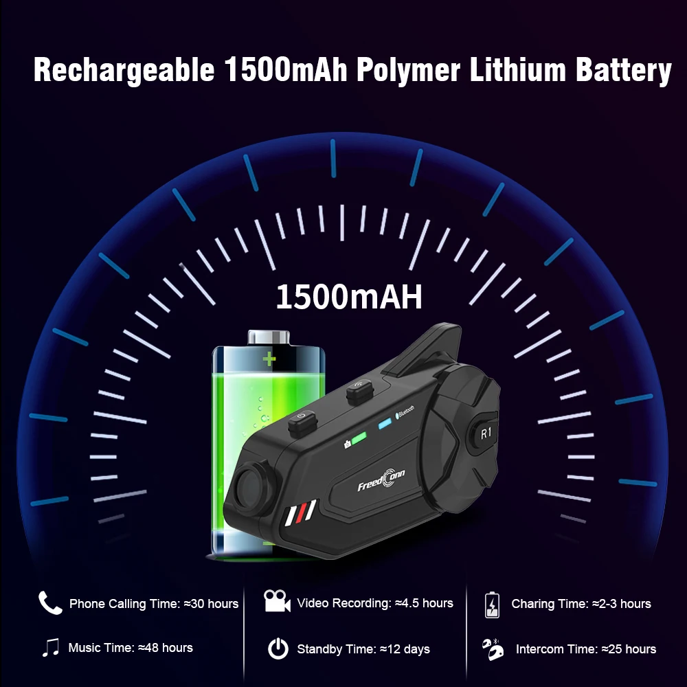 Bluetooth WiFi Recorder 1000M Intercom Helmet Headset Headphone Video Recorder Interphone FreedConn R1 Plus Motorcycle Intercom