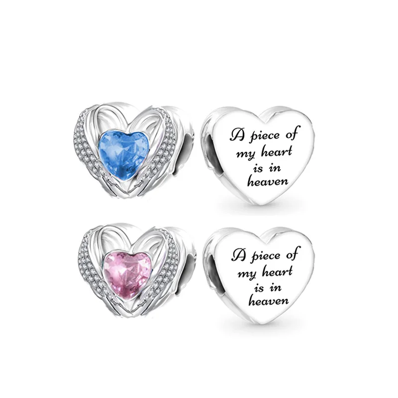 Fit Original Pan Charms Bracelet 925 Sterling Silver Blue Pink A Piece of My Heart Is In Heaven Bead For Women Jewelry Making