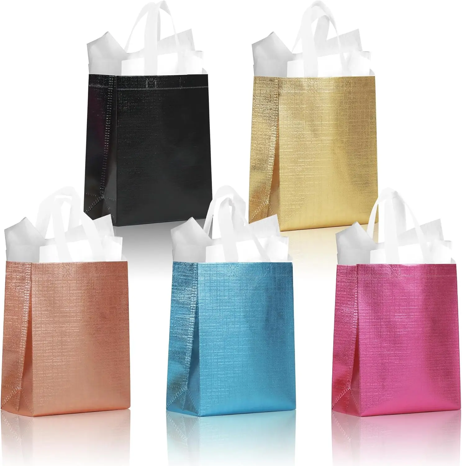 Metallic Bling Glossy 90gsm pp non woven Small Gift Bags, Multicolor Reusable Party Goodie gift Bags with handles for Birthday/