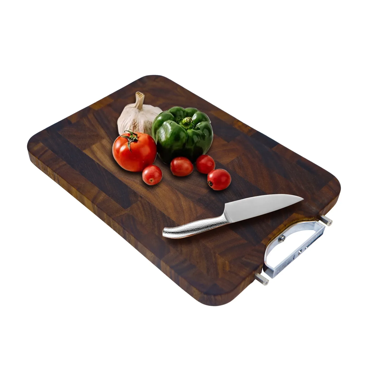 Walnut Wood Carving Cutting Board Hardwood End Grain Buther Block With Convenient Stainless steel Handles