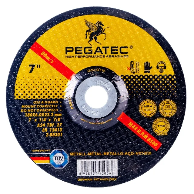 Pegatec 7 дюймов 180x6x22 2 мм Прочный абразивный шлифовальный диск для металла с МПа