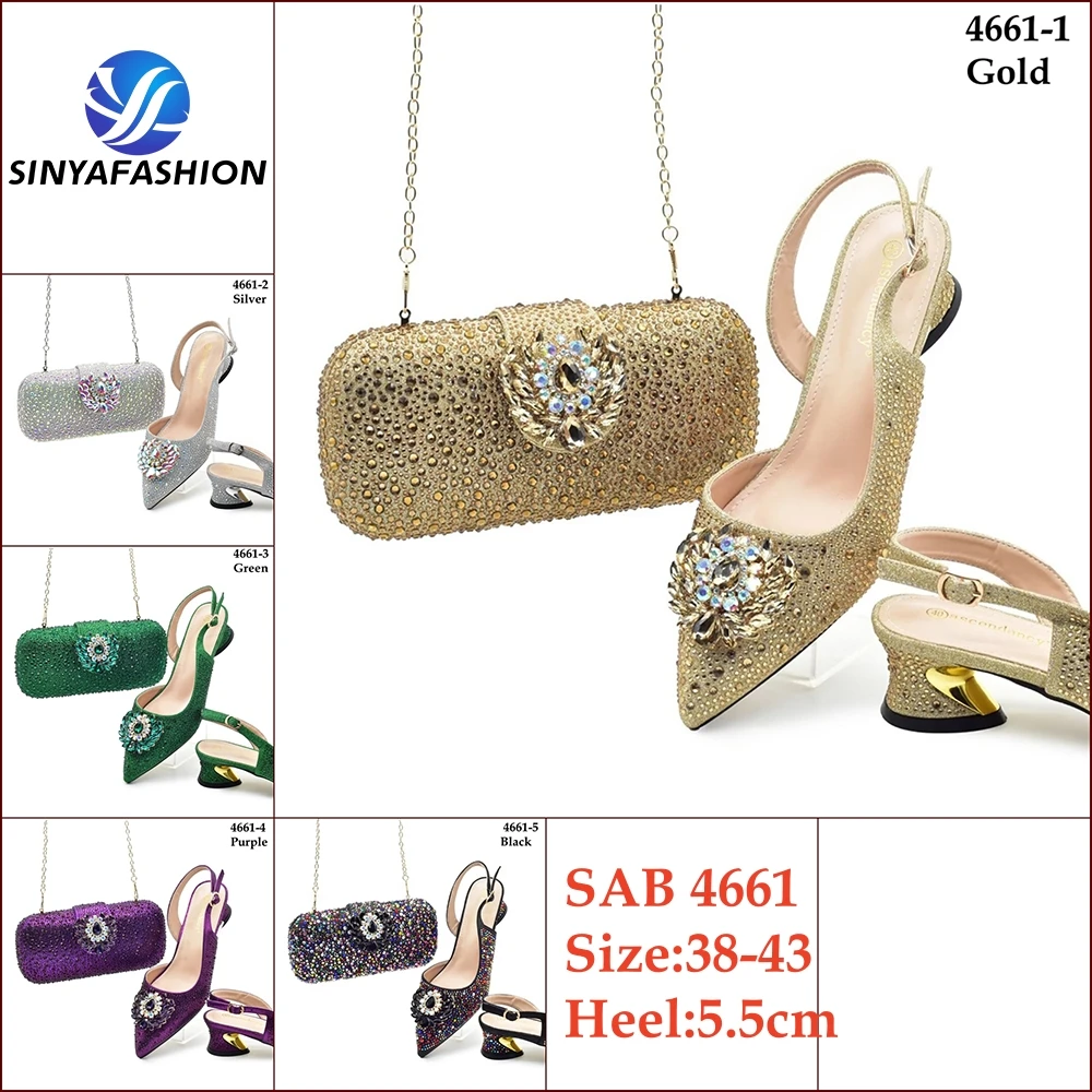 Sinya New Design Italian Shoes Bag Set With Stones High Quality Wedding Shoes Matching Bag Set With Stones
