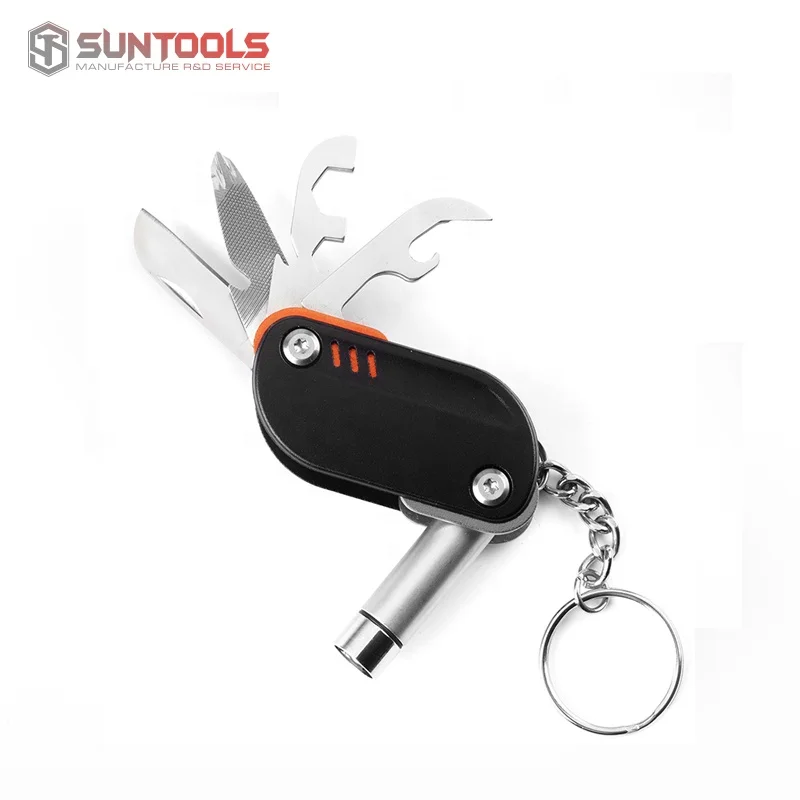 Stainless steel promotion give away pocket mini 7 in 1 multi keychain tool gift knife with LED torch