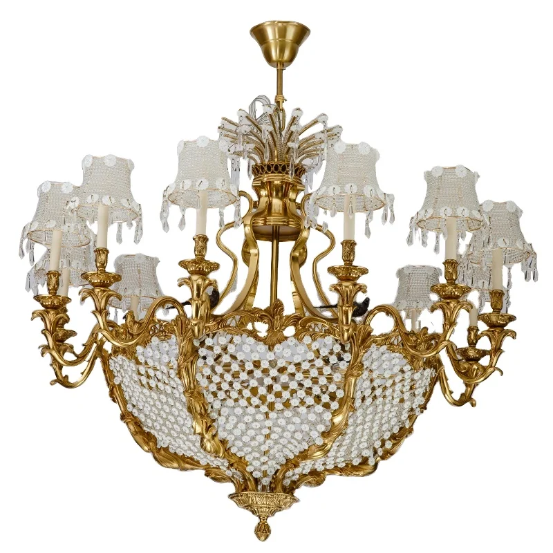 Luxurious interior french/classcial  brass and crystal high ceil wall basket pendant light and chandelier lamp