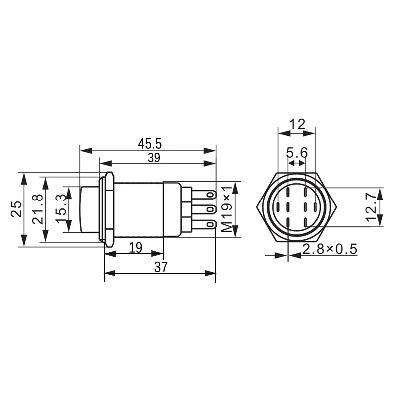 19mm electrical knob button switch  latching 8 Pin Terminals rotary switch with light