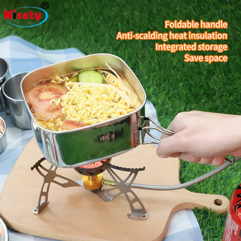 Backpacking Camping Cookware Picnic Cooking Cook Set for Hiking 6 pcs/set, 201 Stainless Steel