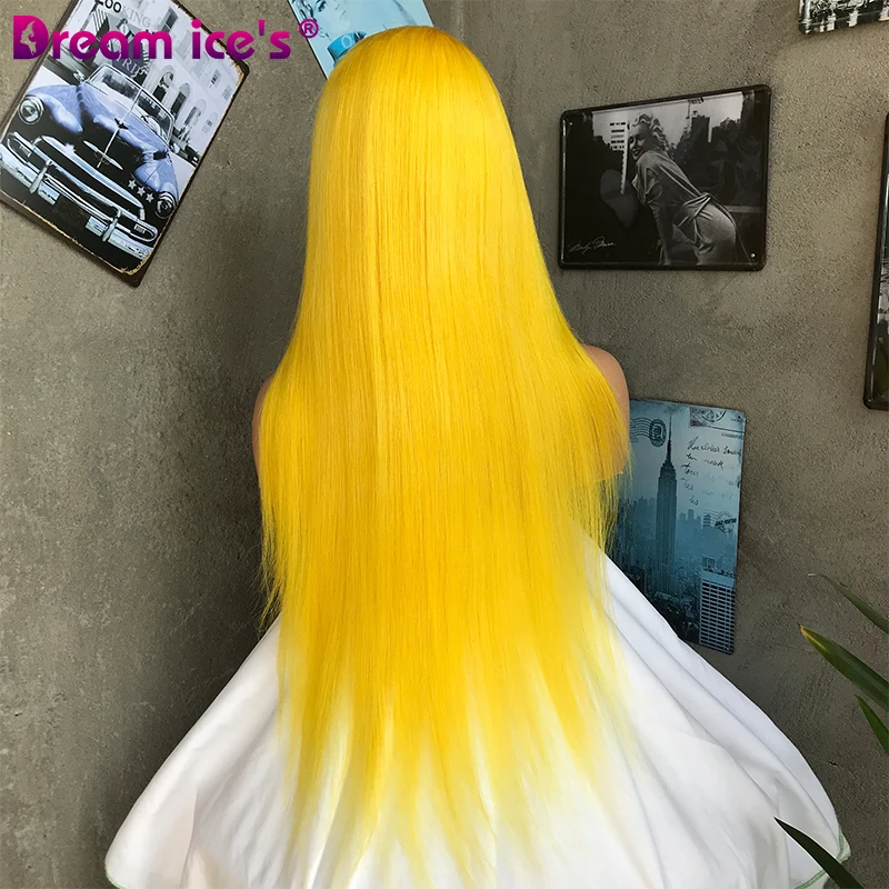 Yellow Cosplay Wig Human Hair Long Straight 13x4 Lace Frontal Wigs for Women Purple Blonde Colorful Wig Middle Part Nature Hair