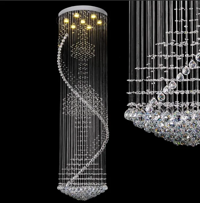 Large round Spiral Raindrop Crystal Chandelier Ball Shape for staircase Living Room Hotel Hallway