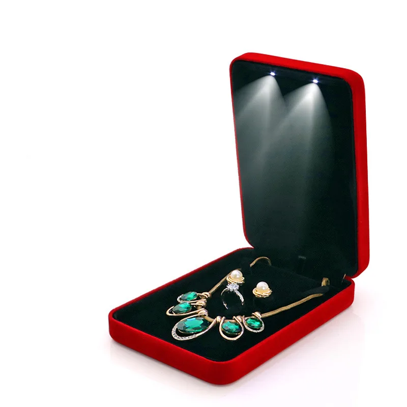 Custom Led Pearl Necklace Double Ring Earrings Jewelry Storage Packaging Case Gift Organizer Jewellery Box Set With Light